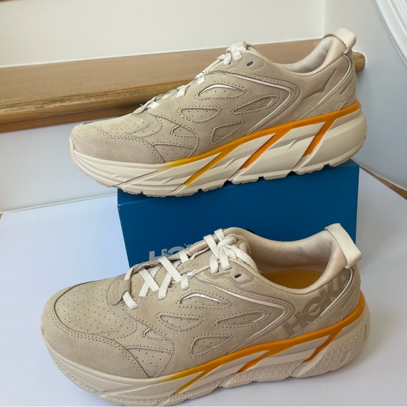 NWT Clifton L Suede Unisex NEW Leather Athletic Shoes tan shortbread beige gold - Picture 9 of 11